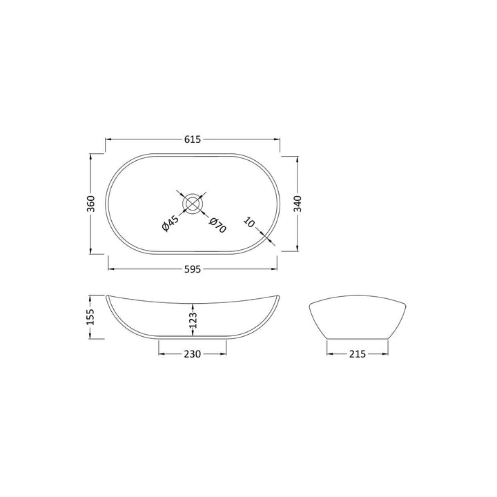 Nuie 615mm Counter Top Basin - Matt Black