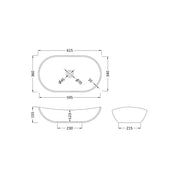 Nuie 615mm Counter Top Basin - Matt Black - Technical drawing
