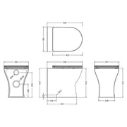 Nuie Freya Back to Wall Toilet & Soft Close Seat - Technical drawing