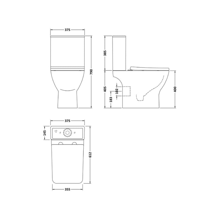 Nuie Ava Rimless Close Coupled Toilet &amp; Soft Close Seat