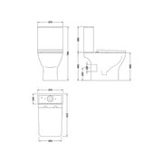 Nuie Ava Rimless Close Coupled Toilet & Soft Close Seat - Technical drawing
