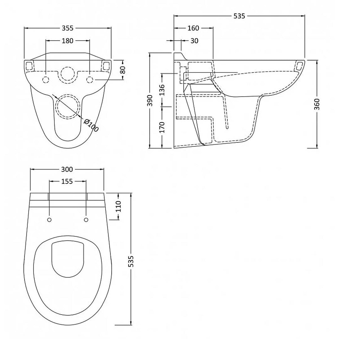 Nuie Melbourne Wall Hung Toilet &amp; Standard Toilet Seat