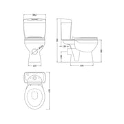 Nuie Melbourne Close Coupled Toilet & Standard Toilet Seat - Technical drawing