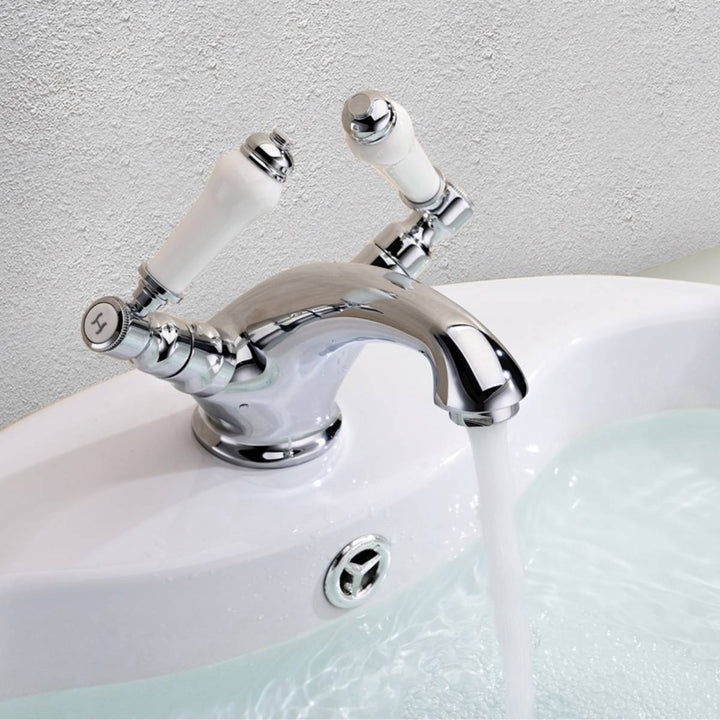 Eliseo Ricci Newbury Basin Mixer - White Handles