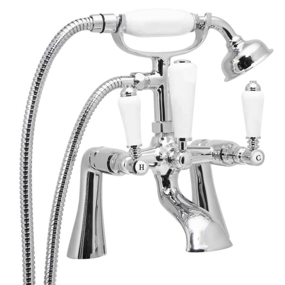 Eliseo Ricci Newbury Floor Standing Bath Shower Mixer - White Handles