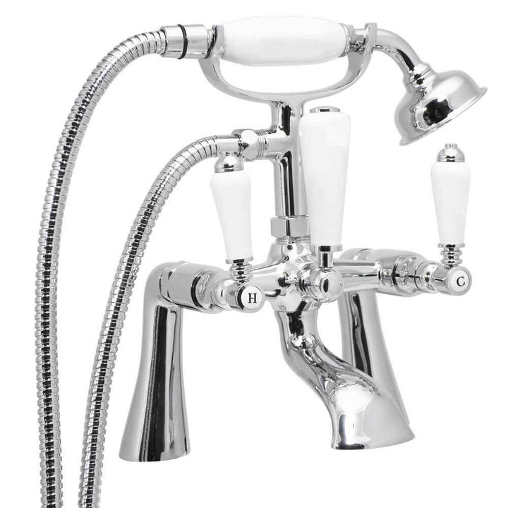 Eliseo Ricci Newbury Floor Standing Bath Shower Mixer - White Handles