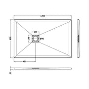 Nuie Pearlstone 1200 x 800mm Slate Rectangular Shower Tray - White - Technical drawing