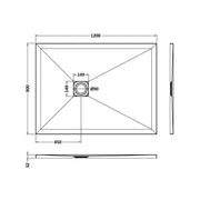 Nuie Pearlstone 1200 x 900mm Slate Rectangular Shower Tray - White - Technical drawing