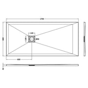Nuie Pearlstone 1700 x 800mm Slate Rectangular Shower Tray - White - Technical drawing