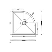 Nuie Pearlstone 900mm Slate Quadrant Shower Tray - White - Technical drawing