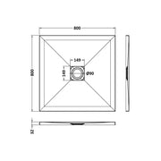 Nuie Pearlstone 800 x 800mm Slate Square Shower Tray - Grey - Technical drawing