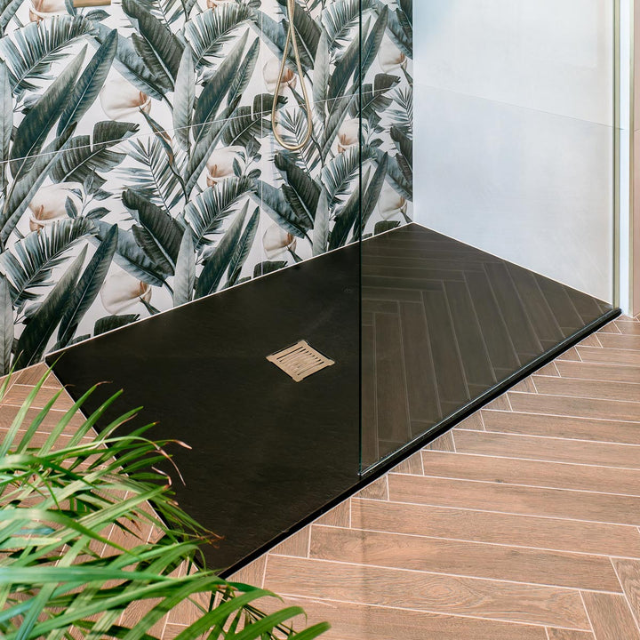 Nuie Pearlstone 1600 x 900mm Slate Rectangular Shower Tray - Grey