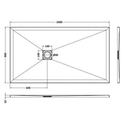 Nuie Pearlstone 1600 x 900mm Slate Rectangular Shower Tray - Grey - Technical drawing