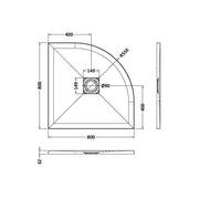 Nuie Pearlstone 800mm Slate Quadrant Shower Tray - Grey - Technical drawing