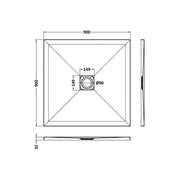 Nuie Pearlstone 900 x 900mm Slate Square Shower Tray - Black - Technical drawing