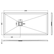 Nuie Pearlstone 1600 x 800mm Slate Rectangular Shower Tray - Black - Technical drawing