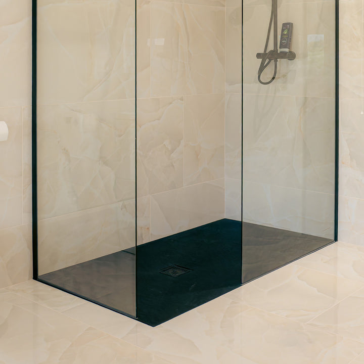 Nuie Pearlstone 1600 x 900mm Slate Rectangular Shower Tray - Black