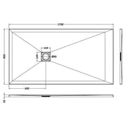 Nuie Pearlstone 1700 x 900mm Slate Rectangular Shower Tray - Black - Technical drawing