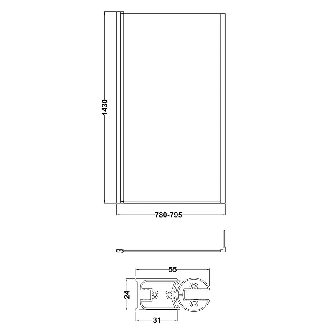 Nuie Pacific Hinged L-Shaped Bath Screen