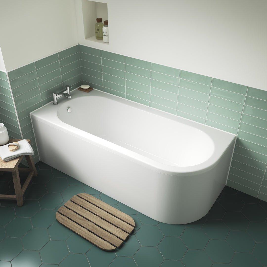 Nuie J Shape Straight Bath LH 1700mm x 725mm x 410mm - Excludes panel