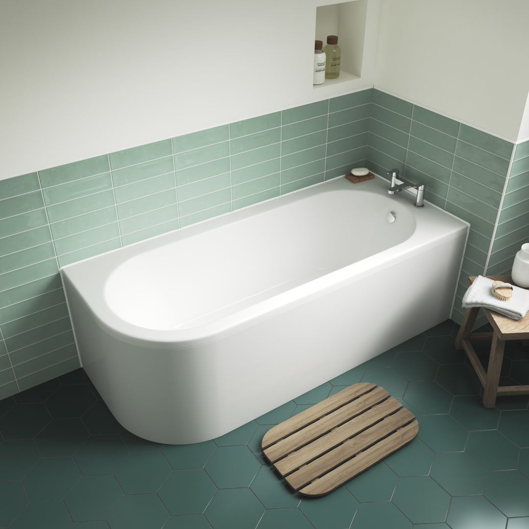 Nuie J Shape Straight Bath RH 1700mm x 725mm x 410mm excludes panel