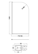 Hudson Reed Pacific Hinged Round Bath Screen - Brushed Brass - Technical drawing