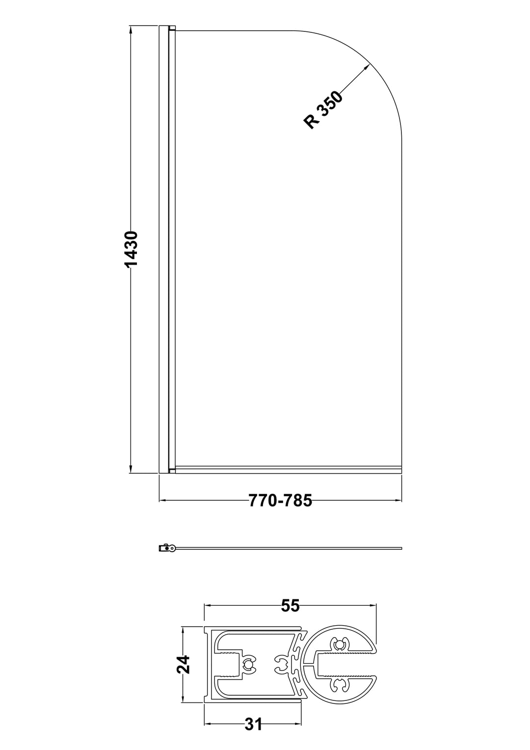 Hudson Reed Pacific Hinged Round Bath Screen - Brushed Brass