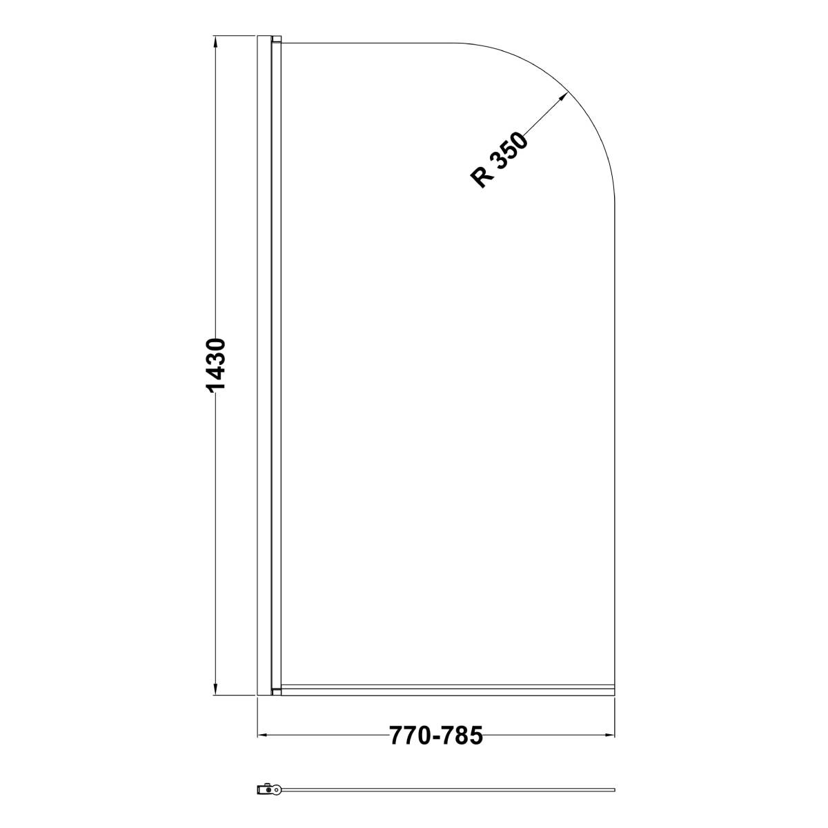 Noir Curved Bath Screen - Technical drawing