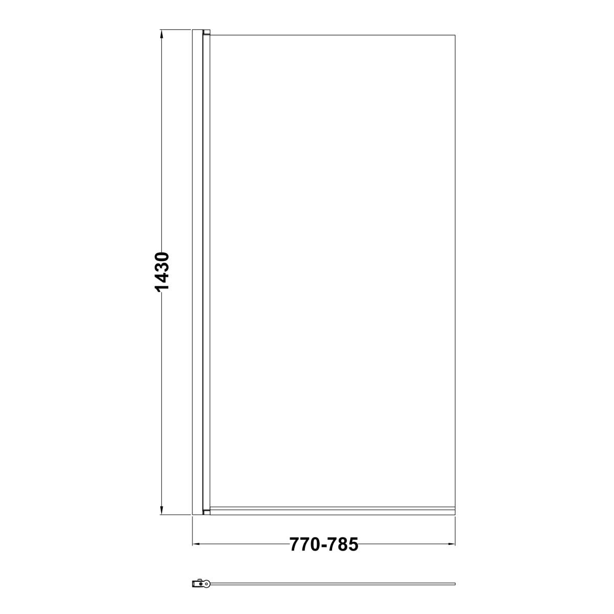 Nuie Pacific Square Bath Screen - Technical drawing