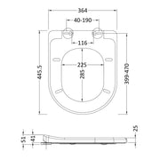 Nuie Luxury Soft Close Toilet Seat - Technical drawing