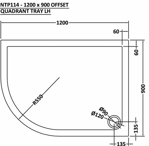 Hudson Reed 1200 x 900mm Offset Quadrant Shower Tray - Left Hand NTP114
