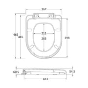 Nuie D Shaped Soft Close Toilet Seat - Technical drawing