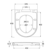 Nuie Luxury D Shaped Toilet Seat - Technical drawing