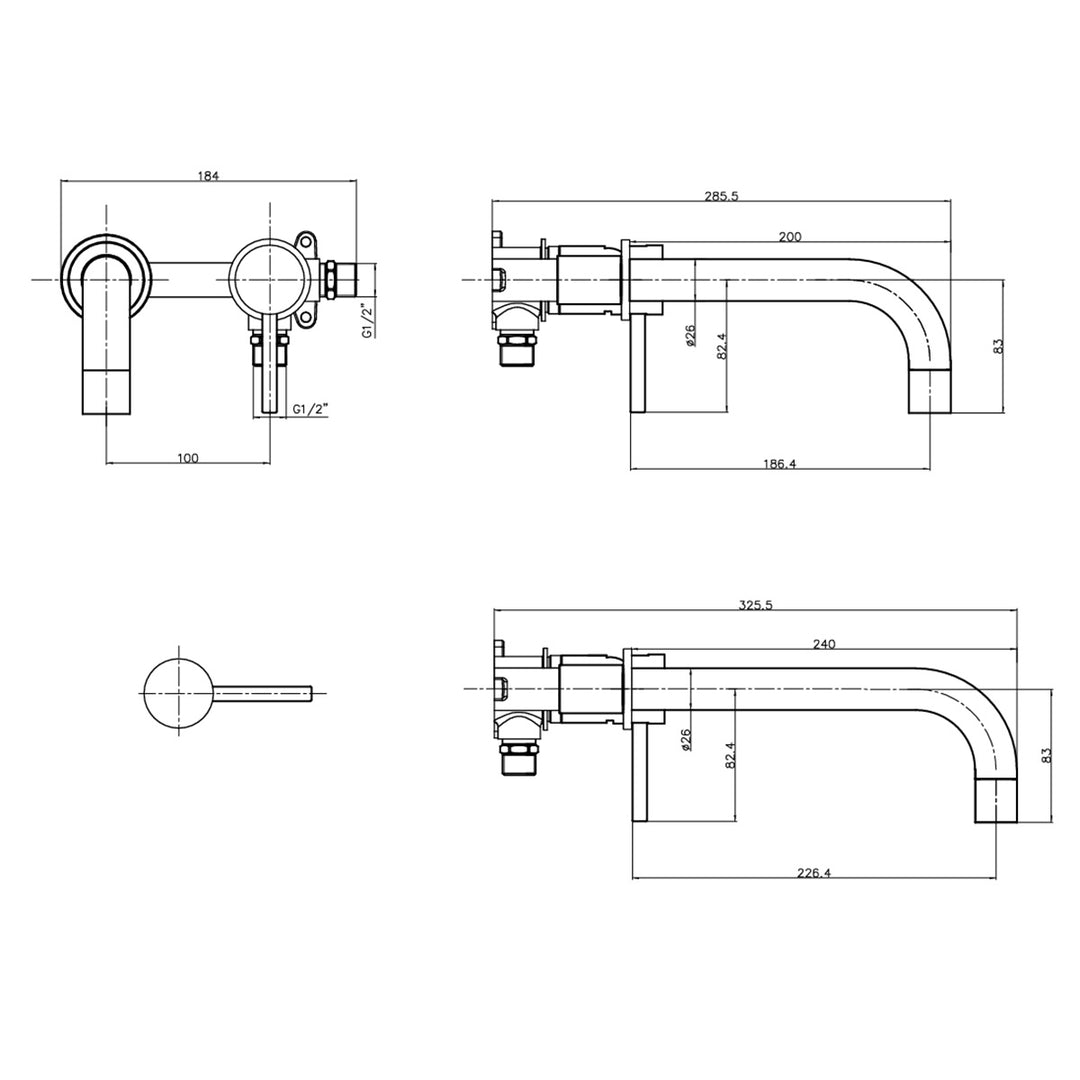 Eliseo Ricci Exclusiv Wall Mounted Basin Mixer - Black