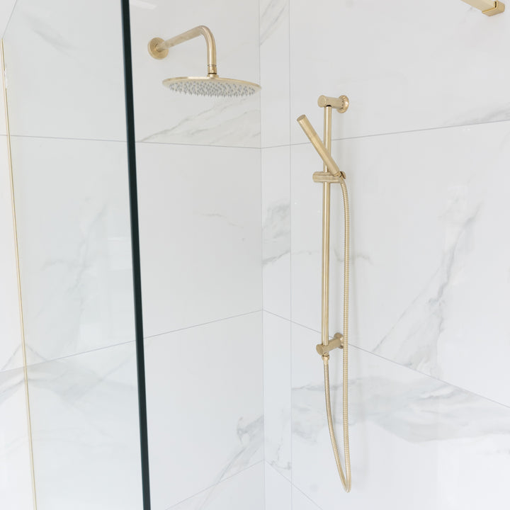 Eliseo Ricci Exclusiv Round Handle, Head &amp; Handset Riser Shower - Brushed Brass