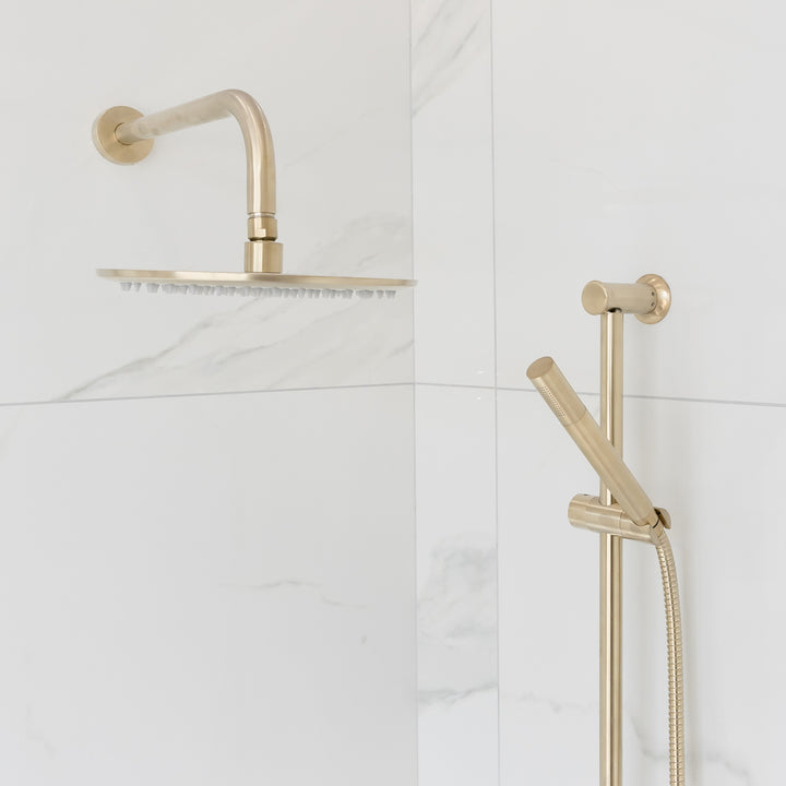 Eliseo Ricci Exclusiv Round Handle, Head &amp; Handset Riser Shower - Brushed Brass