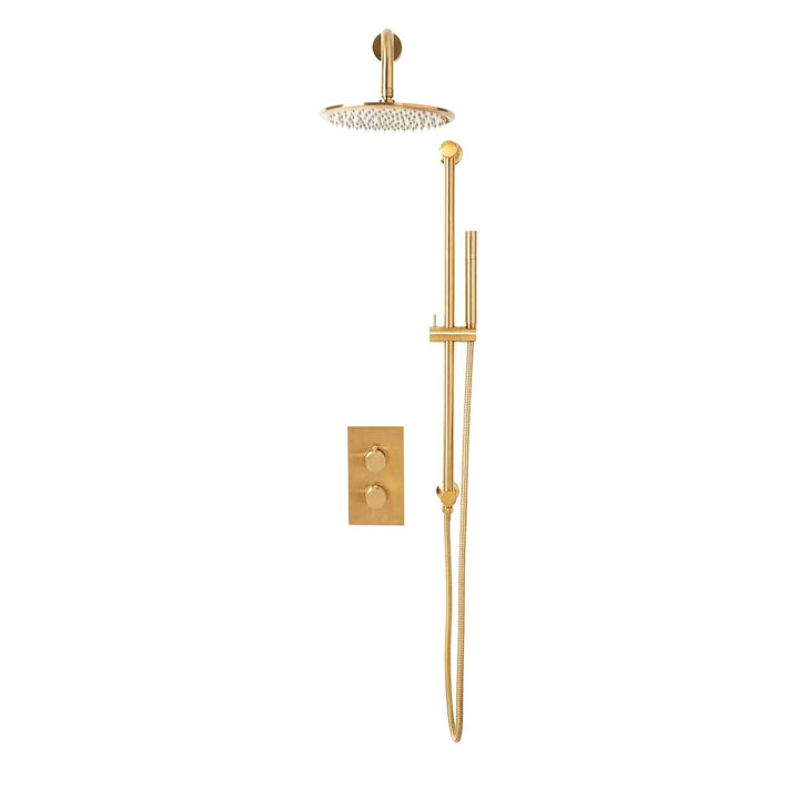 Eliseo Ricci Exclusiv Round Handle, Head &amp; Handset Riser Shower - Brushed Brass