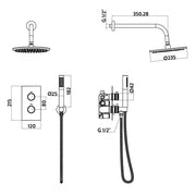 Eliseo Ricci Exclusiv Round Handle, Head & Mounted Bracket Riser Shower - Chrome - Technical drawing