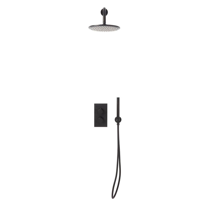 Eliseo Ricci Exclusiv Round Handle, Head &amp; Mounted Bracket Riser Shower - Black