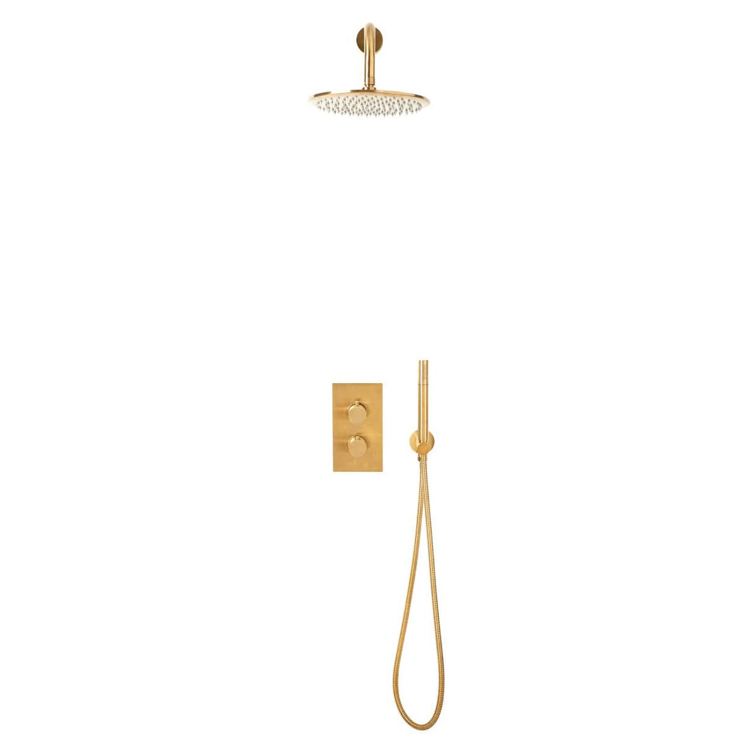 Eliseo Ricci Exclusiv Round Handle, Head &amp; Mounted Bracket Riser Shower - Brushed Brass