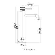 Eliseo Ricci Exclusiv Tall Mono Mixer - Gunmetal - Technical drawing