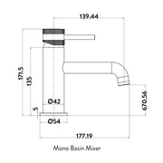 Eliseo Ricci Exclusiv Mono Basin Mixer - Brushed Bronze - Technical drawing