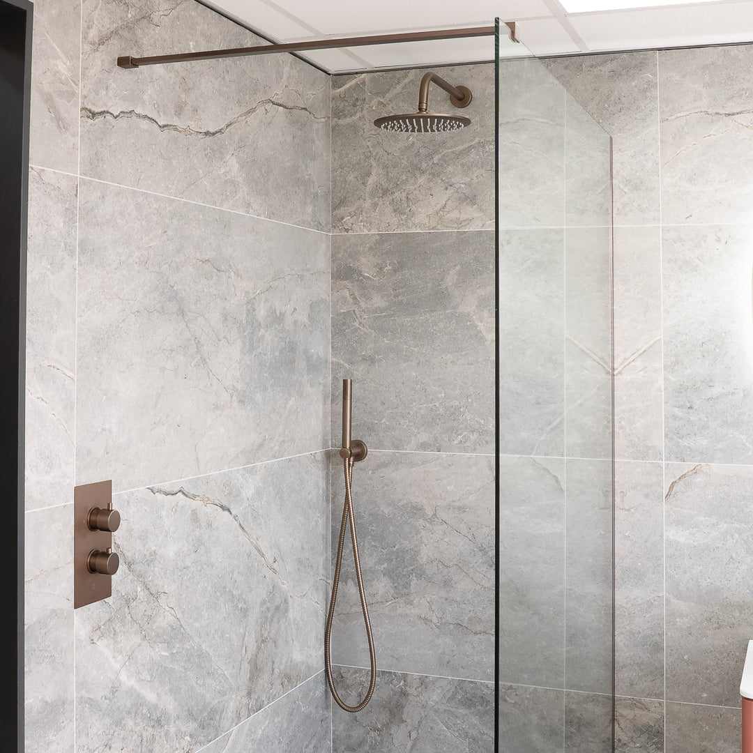 Eliseo Ricci Exclusiv - Brushed Bronze Round Handle Shower arm Drench head Handset &amp; mounting bracket