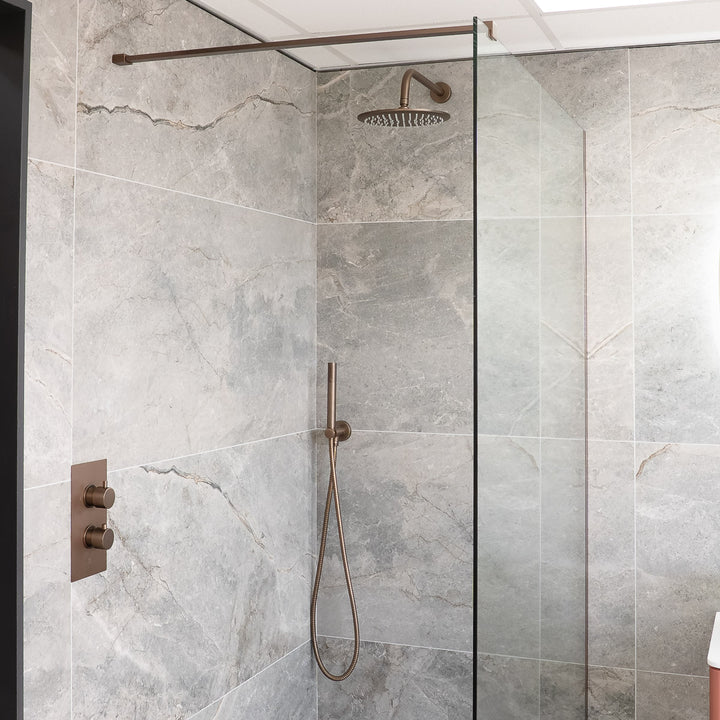 Eliseo Ricci Exclusiv - Brushed Bronze Round Handle Shower arm Drench head Handset &amp; mounting bracket