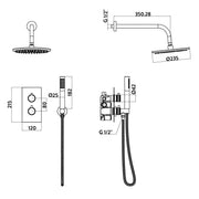 Eliseo Ricci Exclusiv - Brushed Bronze Round Handle Shower arm Drench head Handset & mounting bracket - Technical drawing