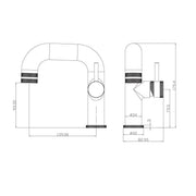 Eliseo Ricci Exclusiv Side Lever Basin Mono - Gunmetal - Technical drawing