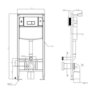 Objekt Ceramica 1.13m Slim Line Wall Hung WC Frame with Chrome Flush Plate - Technical drawing