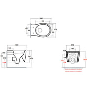 Olympia Formosa 2.0 Rimless Wall Hung Toilet & Soft Close Seat - Technical drawing