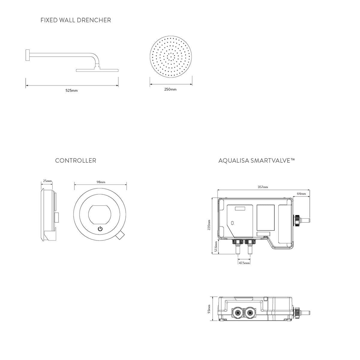 Aqualisa Optic Q Smart Shower Concealed With Fixed Head - Hp/Combi - Technical drawing