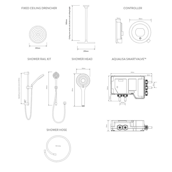 Aqualisa Optic Q Smart Shower Concealed With Adj And Ceiling Fixed Head - Hp/Combi